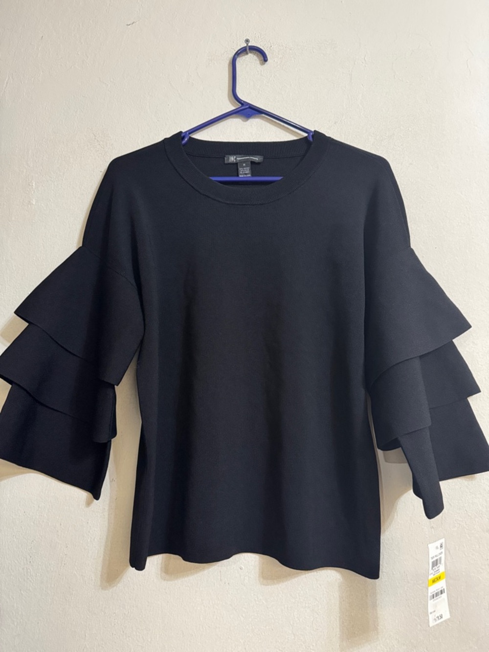 I.N.C. International Concepts - Black 3/4 tiered sleeve knit sweater Sz M NWT